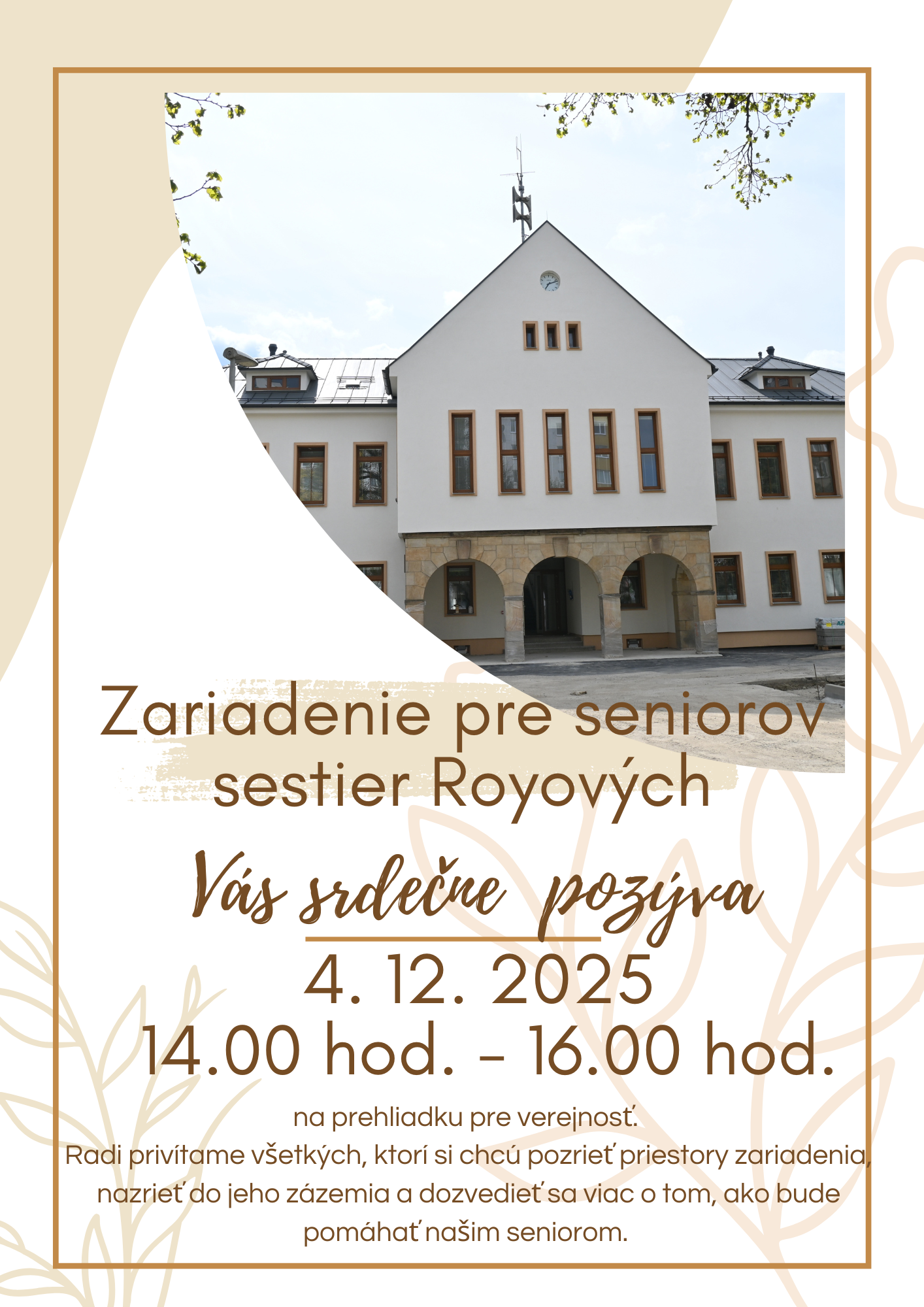 Zariadenie pre seniorov sestier Royových Vás srdečne pozýva na Deň otvorených dverí