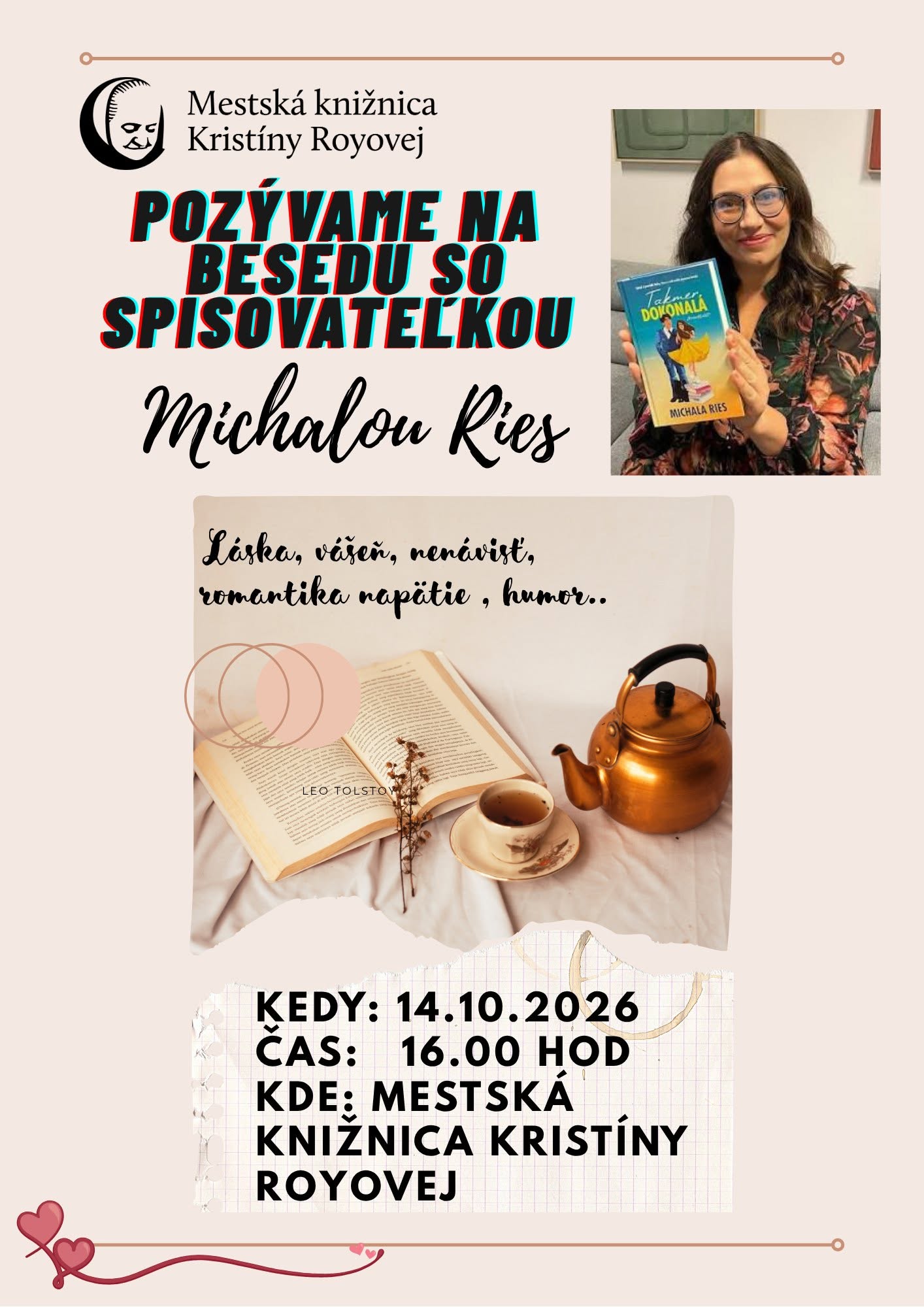 Beseda so spisovateľkou Michalou Ries Beseda so spisovateľkou Michalou Ries