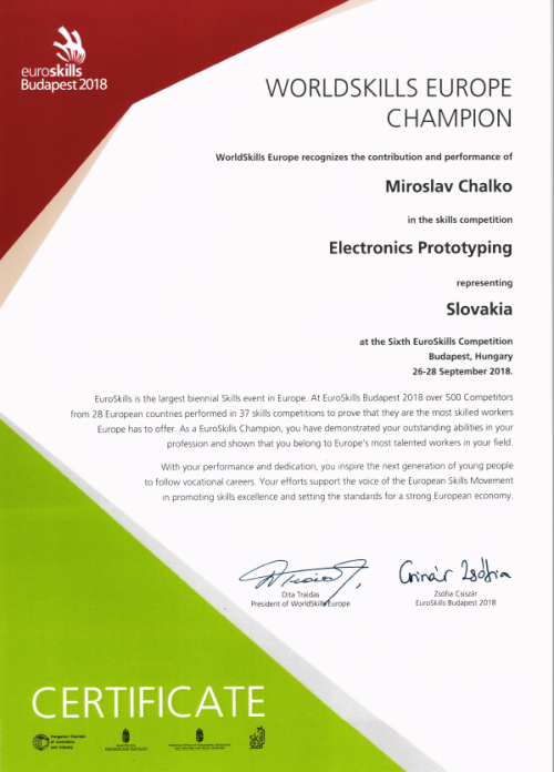 Úspech žiaka SOŠ Stará Turá na medzinárodnej súťaži EuroSkills 2018 v Budapešti