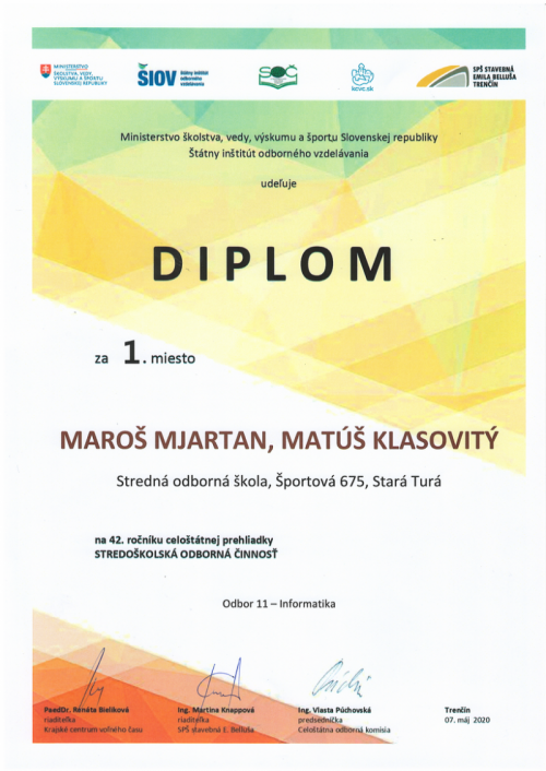 Diplomy zo súťaží pre žiakov SOŠ Stará Turá