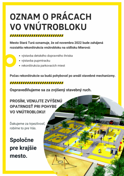 Oznam o prácach vo vnútrobloku