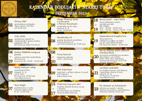 Kalendár podujatí v Starej Turej - september 2023