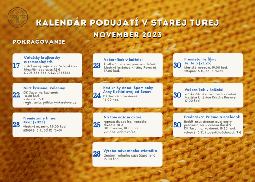 Kalendár podujatí v Starej Turej - november 2023